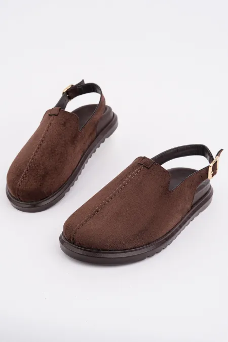 Muggo BUCKLE Süet Deri Ayarlanabilir Tokalı Günlük Rahat Önü Kapalı Kadın Sandalet