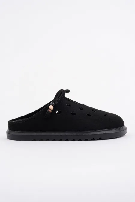 Muggo SHAMMY Suede Leather Perforated Lace-up Casual Closed Toe Women's Slippers
