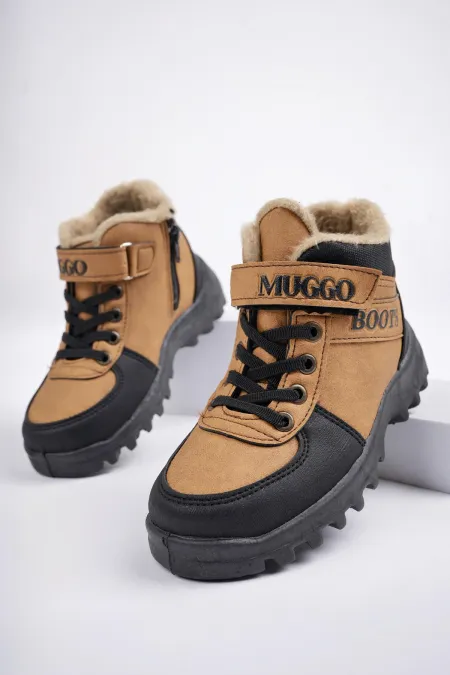 Bottes pour enfants Muggo TRUDY, garanties résistantes au froid, doublées de fourrure, avec fermeture Velcro et lacets