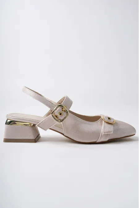 Chaussures Muggo GIGI pour femmes, à talon bas, bout ouvert et double bride, style classique décontracté.