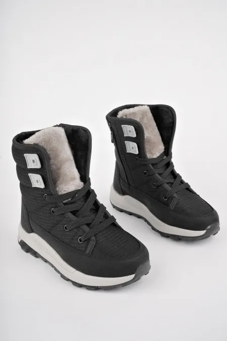 Bottes de pluie et de neige Muggo BUGS Guaranteed pour enfants, unisexes, à semelle crantée, doublées de fourrure, à lacets et fermeture éclair.