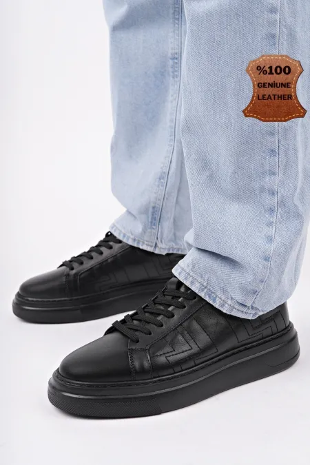 Chaussures de sport décontractées pour hommes Muggo AGONY à semelle épaisse et lacets, en cuir véritable