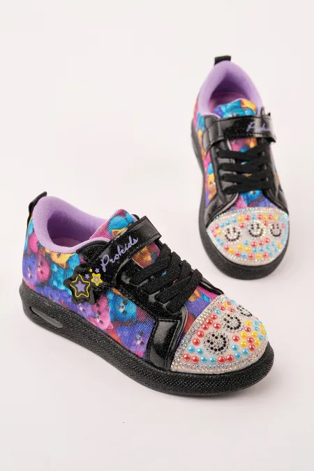 Muggo SMILE Girls' Light-Up Casual Sneaker with Stone Detail and Velcro Closure Muggo SMILE Girls' Light-Up Casual Sneaker with Stone Detail and Velcro Closure