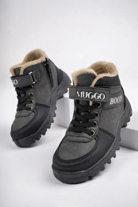 Bottes pour enfants Muggo TRUDY, garanties résistantes au froid, doublées de fourrure, avec fermeture Velcro et lacets