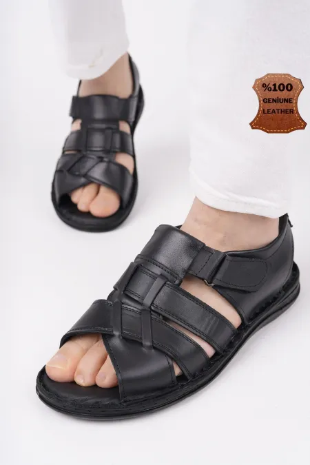 Muggo Charles Guaranteed Men's Casual Genuine Leather Comfortable Soft Sole Orthopedic Sandals