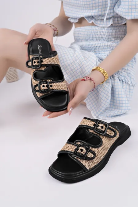 Pantoufles tissées décontractées pour femmes Muggo SARLE à double bride ajustable