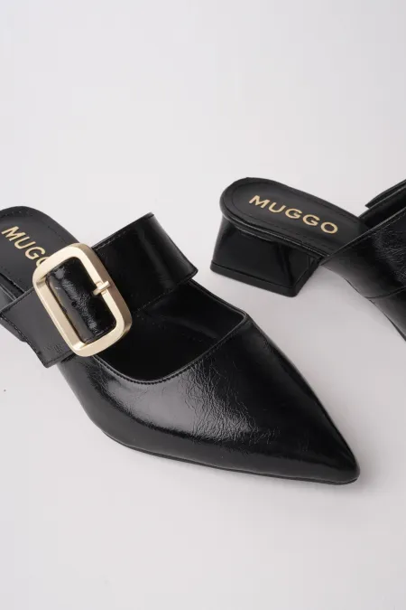 Muggo DESTİNY Gold Tokalı Tek Bant Sivri Burun Kadın Topuklu Terlik