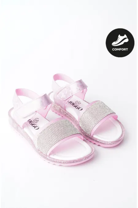 Sandales orthopédiques légères Muggo WINNIE pour filles, garanties pour un usage quotidien, ornées de strass et dotées d'une fermeture velcro.