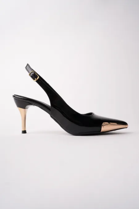 Muggo ZENITH Metal Toe Detail Pointed Toe Open Back Women's High Heel Shoes