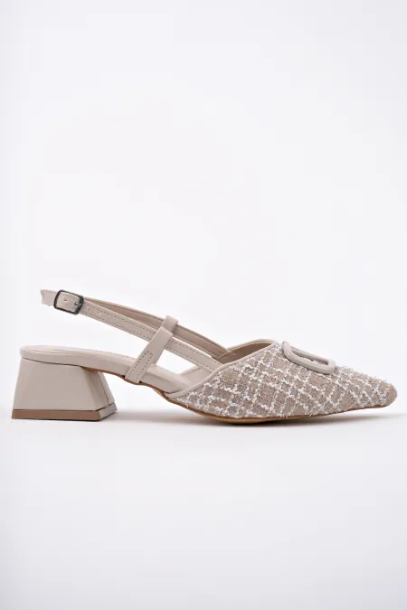 Muggo JUMANI Pointed Toe Buckle Open Back Classic Short Heel Women's Shoes