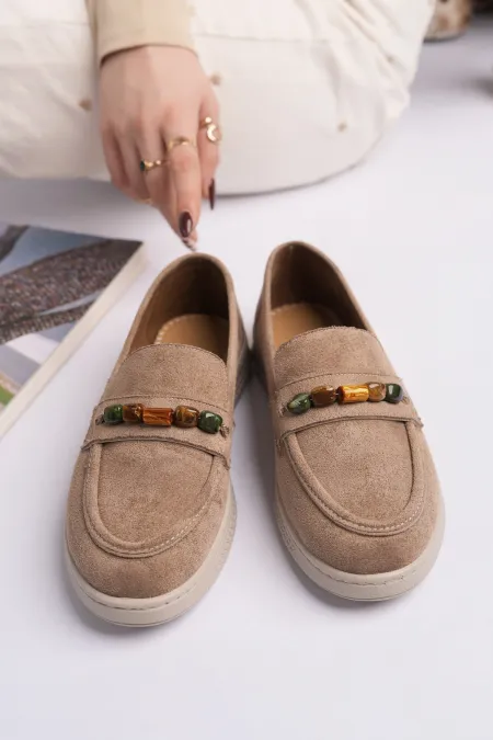 Mocassins décontractés en daim à détails perlés pour femmes Muggo AUREVA