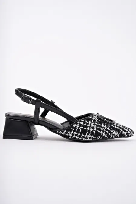 Muggo JUMANI Pointed Toe Buckle Open Back Classic Short Heel Women's Shoes