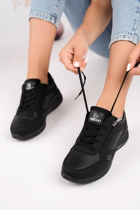 Chaussures de sport confortables et orthopédiques Muggo Asel pour femmes, à lacets et fermeture éclair latérale.