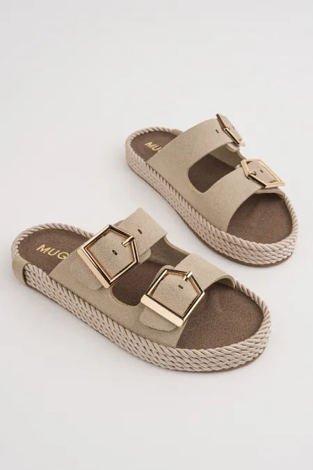 Muggo GOLDY Women's Double Buckle Adjustable Comfortable Sole Casual Slippers