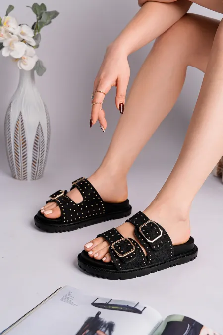 Pantoufles décontractées pour femmes Muggo ESTIVA à double boucle réglable et cloutées