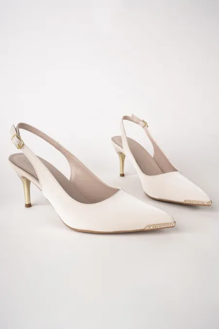 Muggo STARLYN Pointed Toe Open Back Women's High Heels with Stone Embellishments