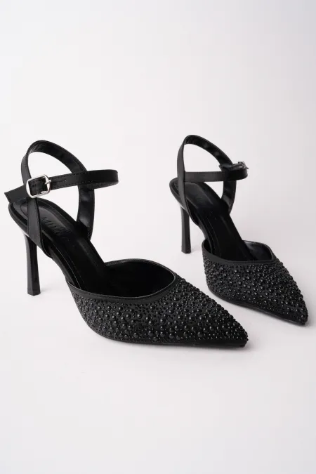 Muggo CLUJ Pearl Embellished Pointed Toe Ankle Strap Women's Dress High Heels