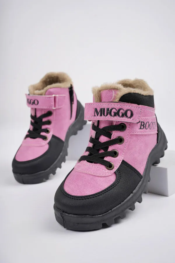 Muggo TRUDY Guaranteed Cold-Resistant Fur-Lined Kids' Boots with Velcro and Laces