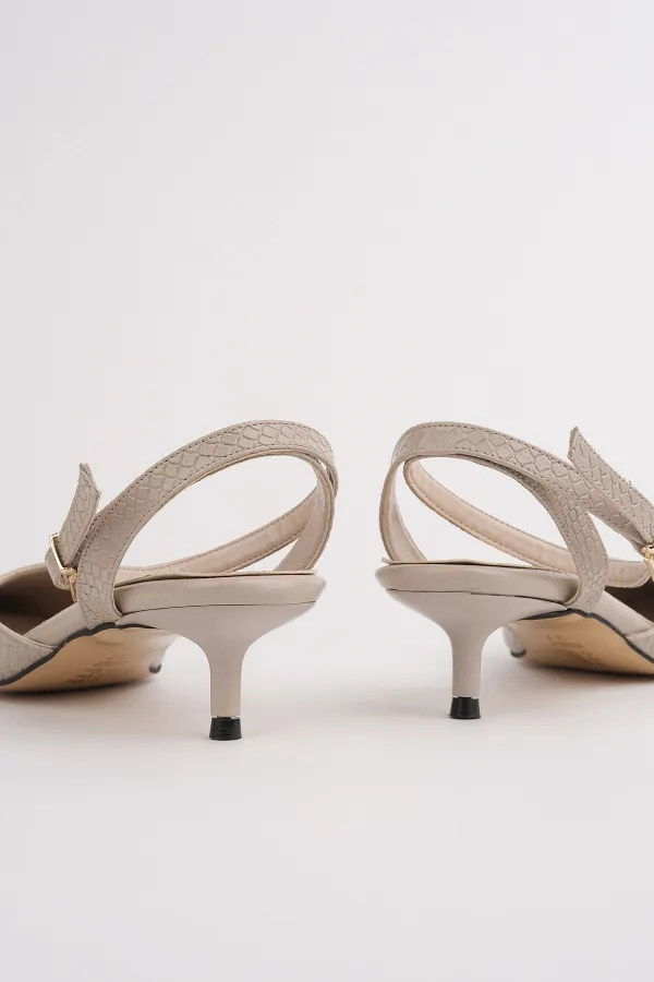 Muggo KICK Women's Crocodile Pattern Pointed Toe Thin Heel Ankle Strap Shoes