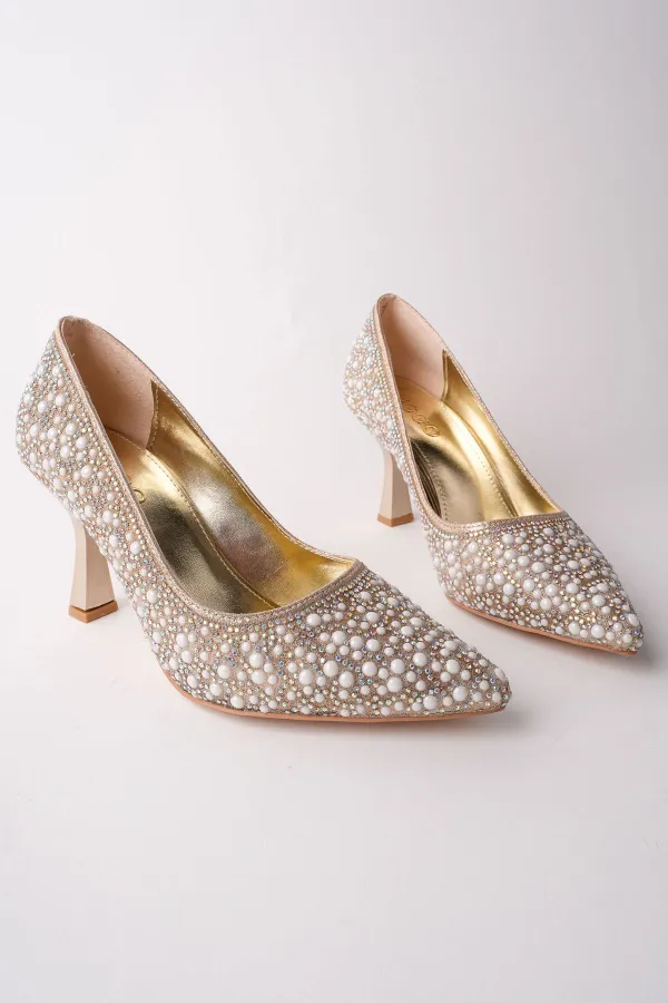 Chaussures de soirée et de mariage Muggo STONY à talons hauts ornées de pierres et de perles