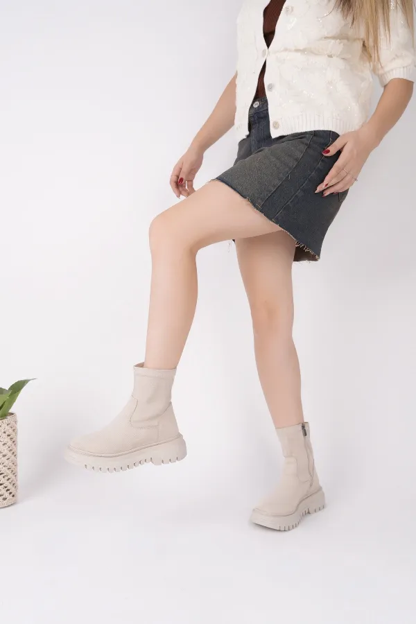 Muggo SUEVA Suede Chunky Sole Zippered Women's Boots