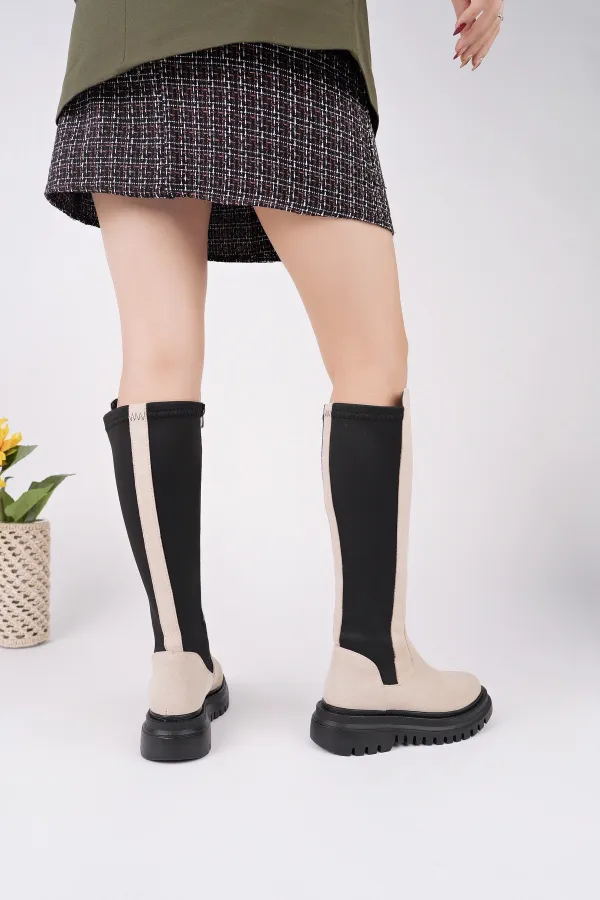Bottes Muggo DIASA en daim à semelle épaisse et détails extensibles, fermeture éclair pour femmes