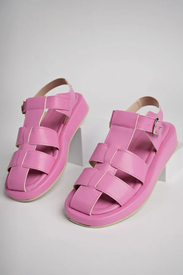 Muggo DOSSİ Garantili Dolgu Topuklu Bilekten Bağlamalı Tokalı Kadın Sandalet