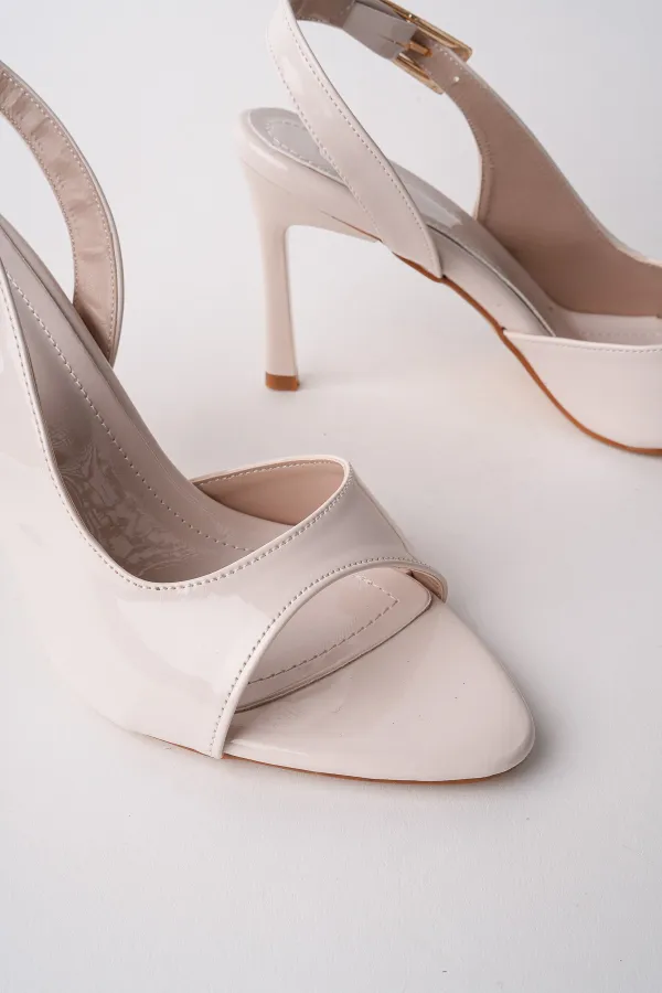 Muggo PURELINE Patent Leather Pointed Toe Thin Heel Open Back Women's High Heels