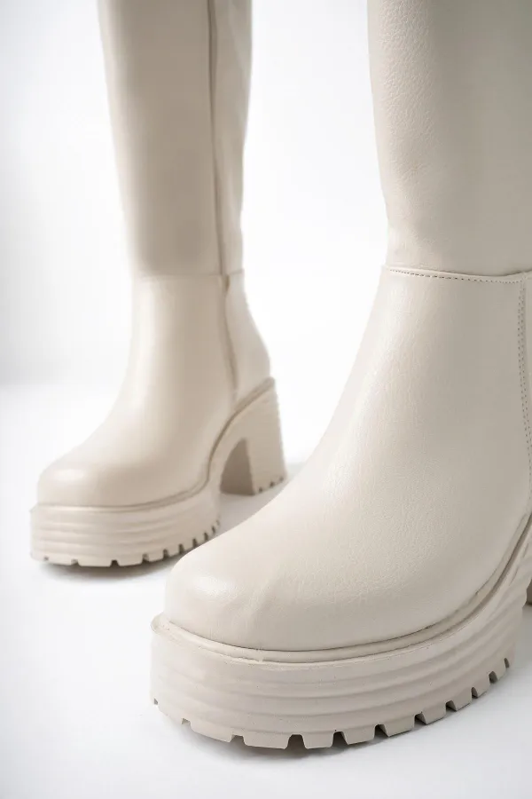 Bottes pour femmes Muggo BONITA à semelle épaisse dentelée et plateforme, fermeture éclair.