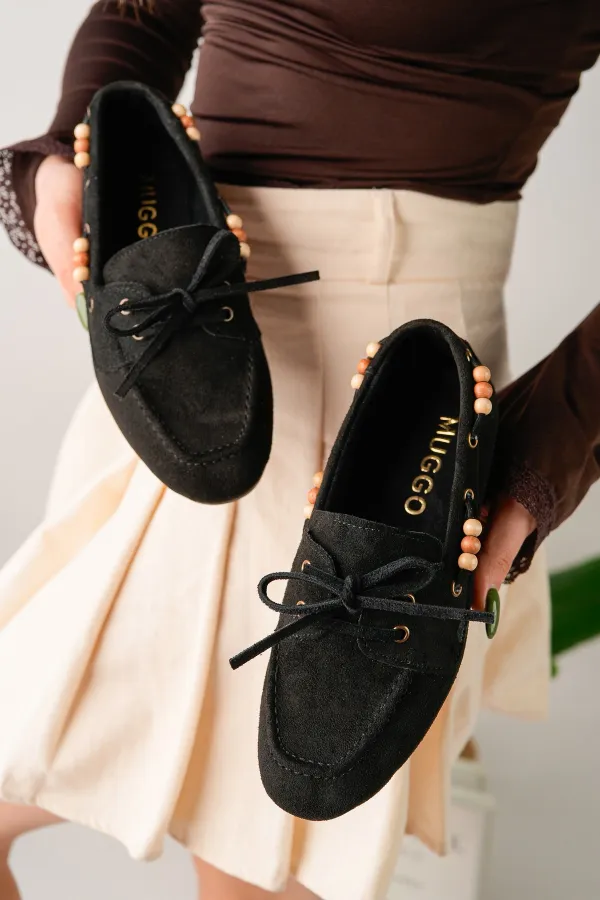 Muggo Multi-Colored Beaded Detail Women's Casual Lace-up Loafer Shoes Muggo Multi-Colored Beaded Detail Women's Casual Lace-up Loafer Shoes