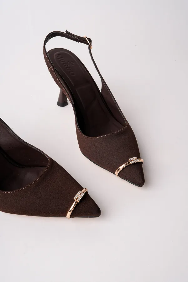 Muggo OURELİA Gold Yüzük Detaylı Sivri Burun Arkası Açık Kadın Topuklu Ayakkabı