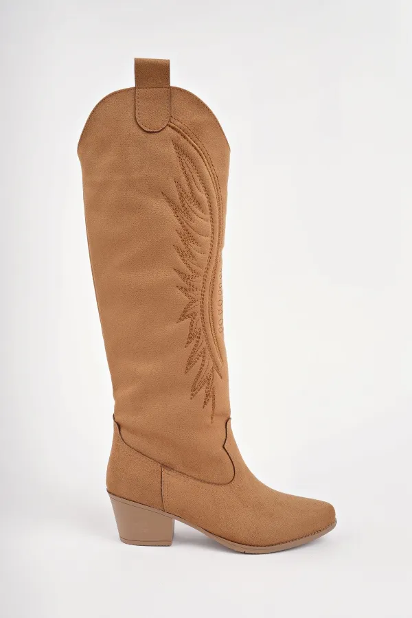 Bottes de cowboy pour femmes Muggo RODEO avec détails de surpiqûres et talon épais 