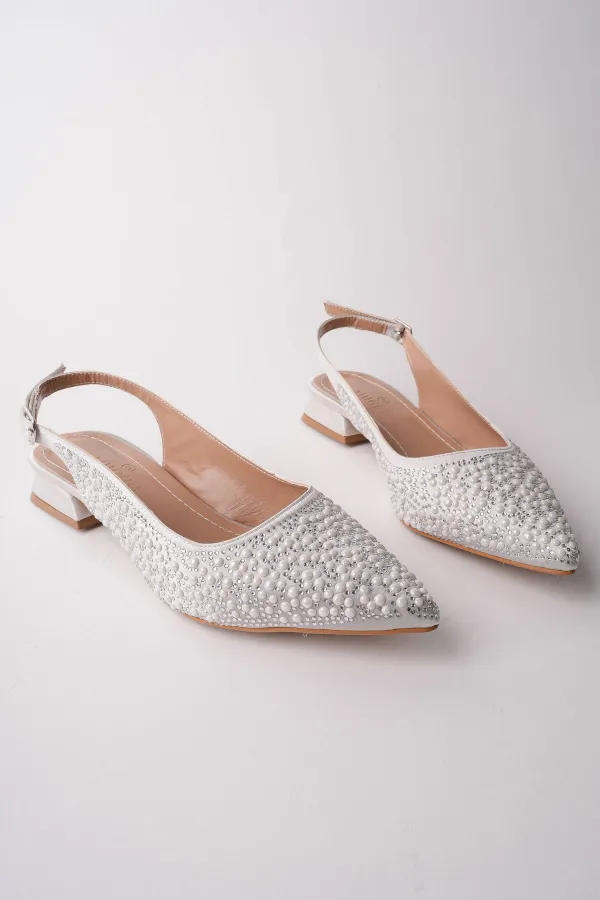 Muggo SYROS İnci Taş İşlemeli Sivri Burun Arkası Açık Kadın Topuklu Ayakkabı