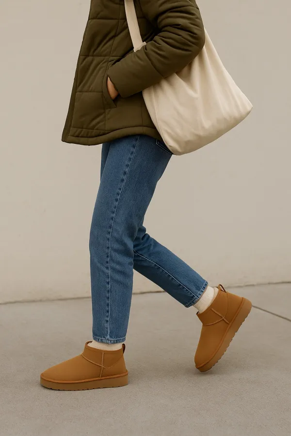 Bottines courtes décontractées Muggo HUG Guaranteed pour femmes, à semelle épaisse et doublure en fourrure.