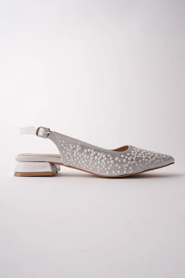 Muggo SYROS İnci Taş İşlemeli Sivri Burun Arkası Açık Kadın Topuklu Ayakkabı