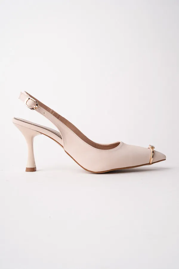 Muggo OURELİA Gold Yüzük Detaylı Sivri Burun Arkası Açık Kadın Topuklu Ayakkabı