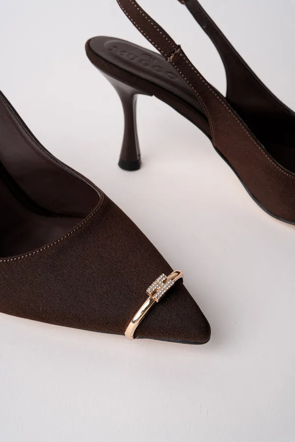 Muggo OURELİA Gold Yüzük Detaylı Sivri Burun Arkası Açık Kadın Topuklu Ayakkabı