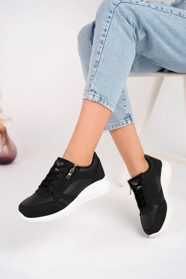Chaussures de sport confortables et orthopédiques Muggo Asel pour femmes, à lacets et fermeture éclair latérale.