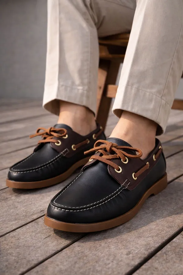 Muggo GENOVA Genuine Leather Lace-up Men's Casual Loafer Shoes
