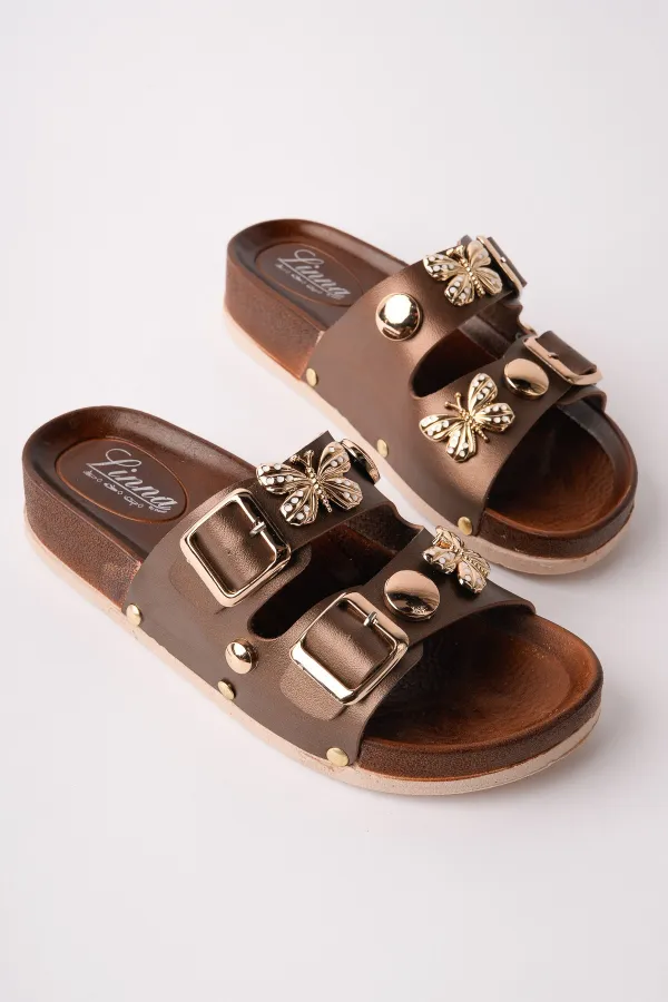 Muggo NYSSA Women's Casual Slippers with Butterfly Accessory and Double Buckle Muggo NYSSA Women's Casual Slippers with Butterfly Accessory and Double Buckle