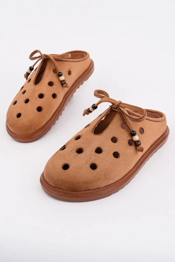 Muggo SHAMMY Suede Leather Perforated Lace-up Casual Closed Toe Women's Slippers Muggo SHAMMY Suede Leather Perforated Lace-up Casual Closed Toe Women's Slippers