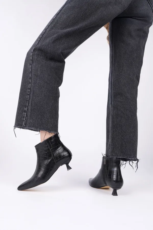 Bottes Muggo ÇAÇA pour femmes, bout pointu, talon fin et fermeture éclair, motif crocodile