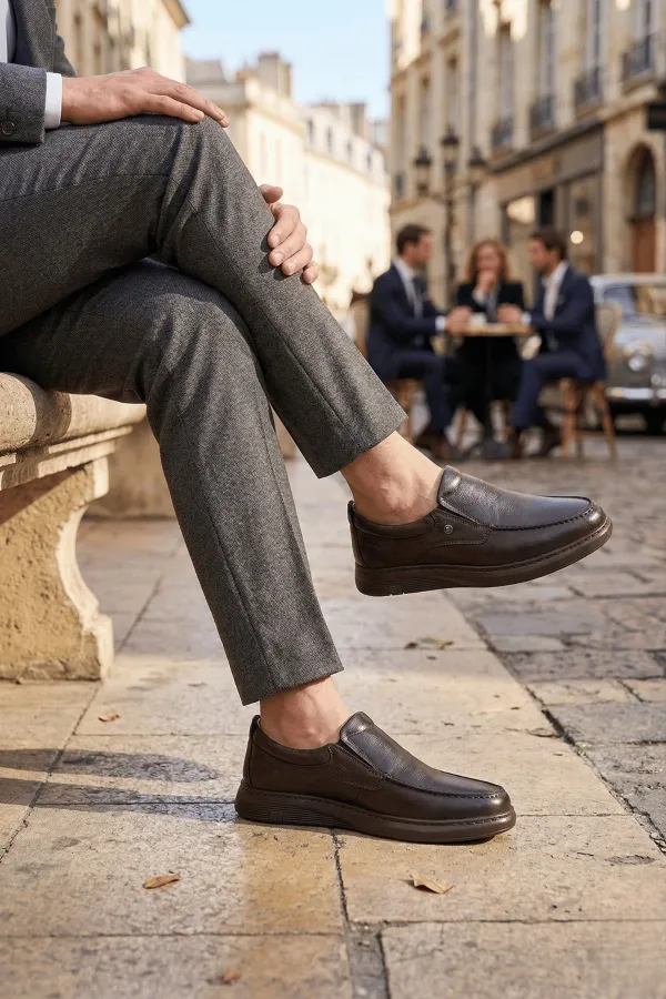 Chaussures décontractées classiques pour hommes Muggo LEGACY en cuir véritable, à enfiler et à semelle confortable