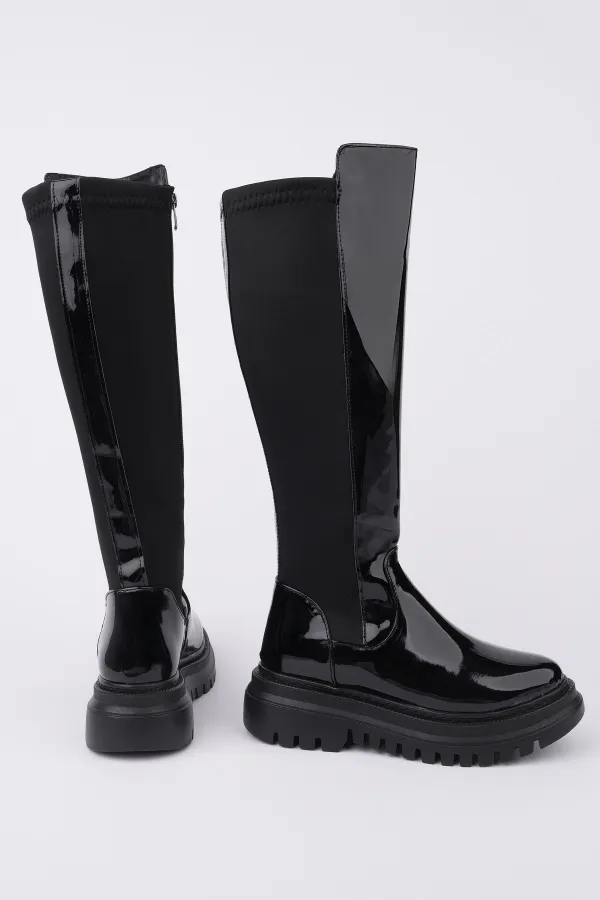 Bottes Muggo NEROX pour femmes, semelle épaisse, détails extensibles et fermeture éclair