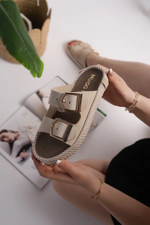 Muggo GOLDY Women's Double Buckle Adjustable Comfortable Sole Casual Slippers Muggo GOLDY Women's Double Buckle Adjustable Comfortable Sole Casual Slippers