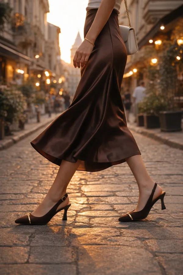 Muggo OURELİA Gold Yüzük Detaylı Sivri Burun Arkası Açık Kadın Topuklu Ayakkabı