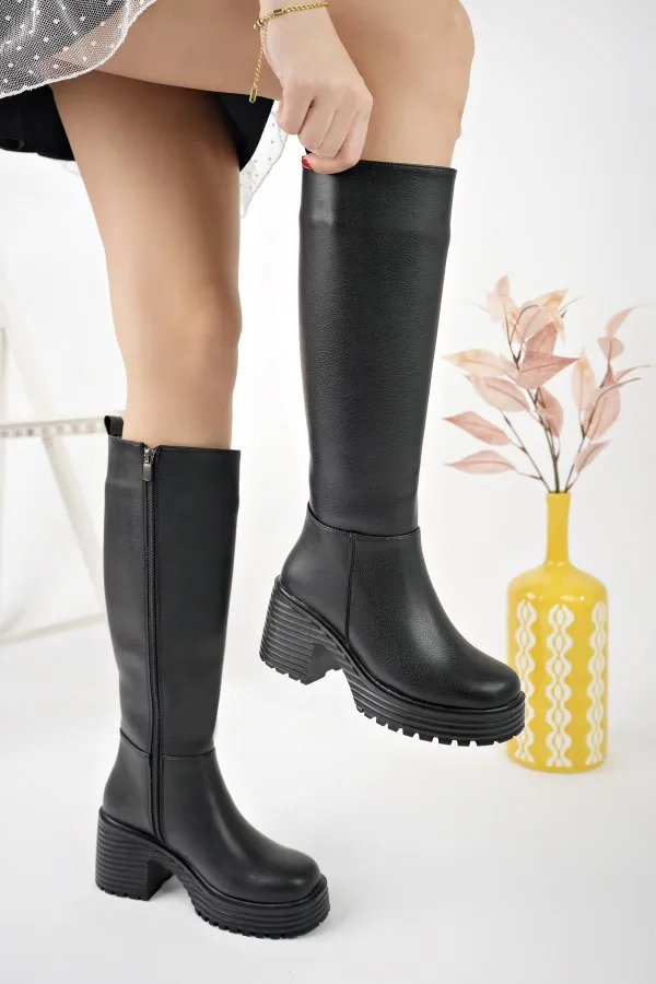 Bottes pour femmes Muggo BONITA à semelle épaisse dentelée et plateforme, fermeture éclair.