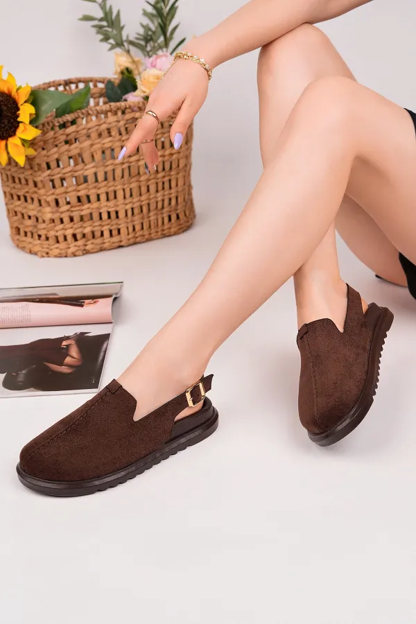 Muggo BUCKLE Süet Deri Ayarlanabilir Tokalı Günlük Rahat Önü Kapalı Kadın Sandalet