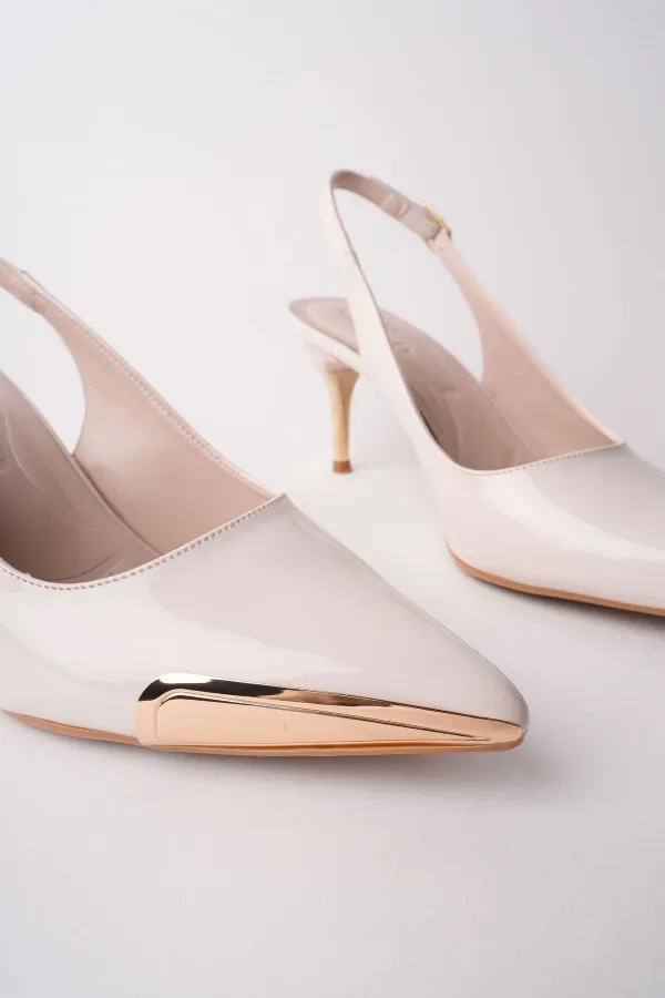 Muggo ZENITH Metal Toe Detail Pointed Toe Open Back Women's High Heel Shoes