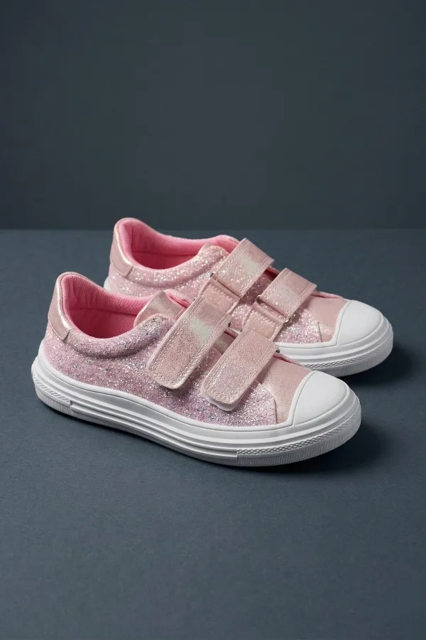 Muggo ORİELLA Kız Çocuk Cırt Cırtlı Simli Günlük Sneaker Spor Ayakkabı